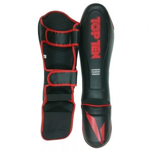 Top Ten Schienbein und Spannschutz Triangle II Neo Thaiboxing K1 MMA Schwarz-Rot